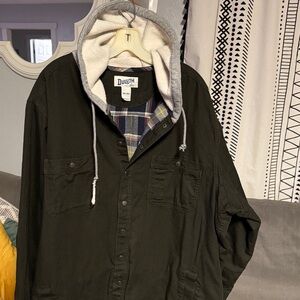 Duluth Trading Co Dark Green Hooded Shirt Jacket